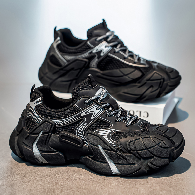 男鞋秋季跑步运动鞋男士户外耐磨徒步登山厚底休闲旅游黑色老爹鞋主图
