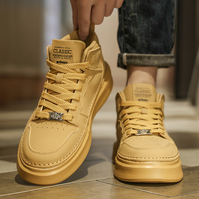 小麦色高帮男鞋秋季青少年学生高级感空军aj一号休闲运动厚底板鞋主图