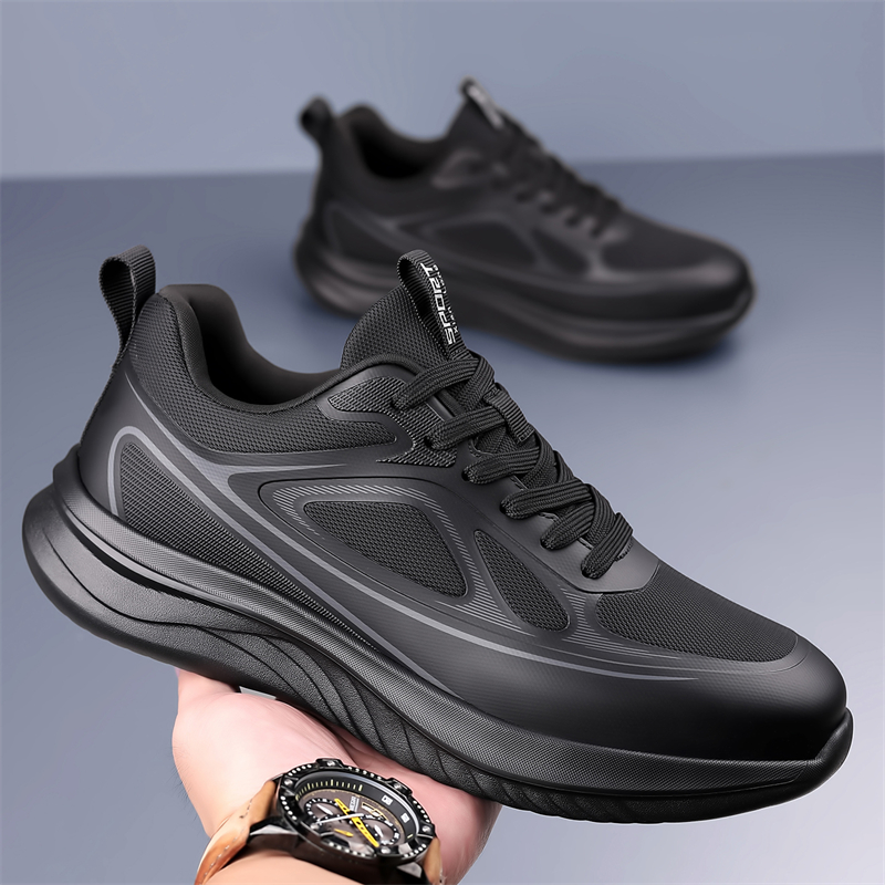 男鞋秋季透气防臭男士运动鞋跑步休闲鞋高级感潮牌全黑通勤老爹鞋主图