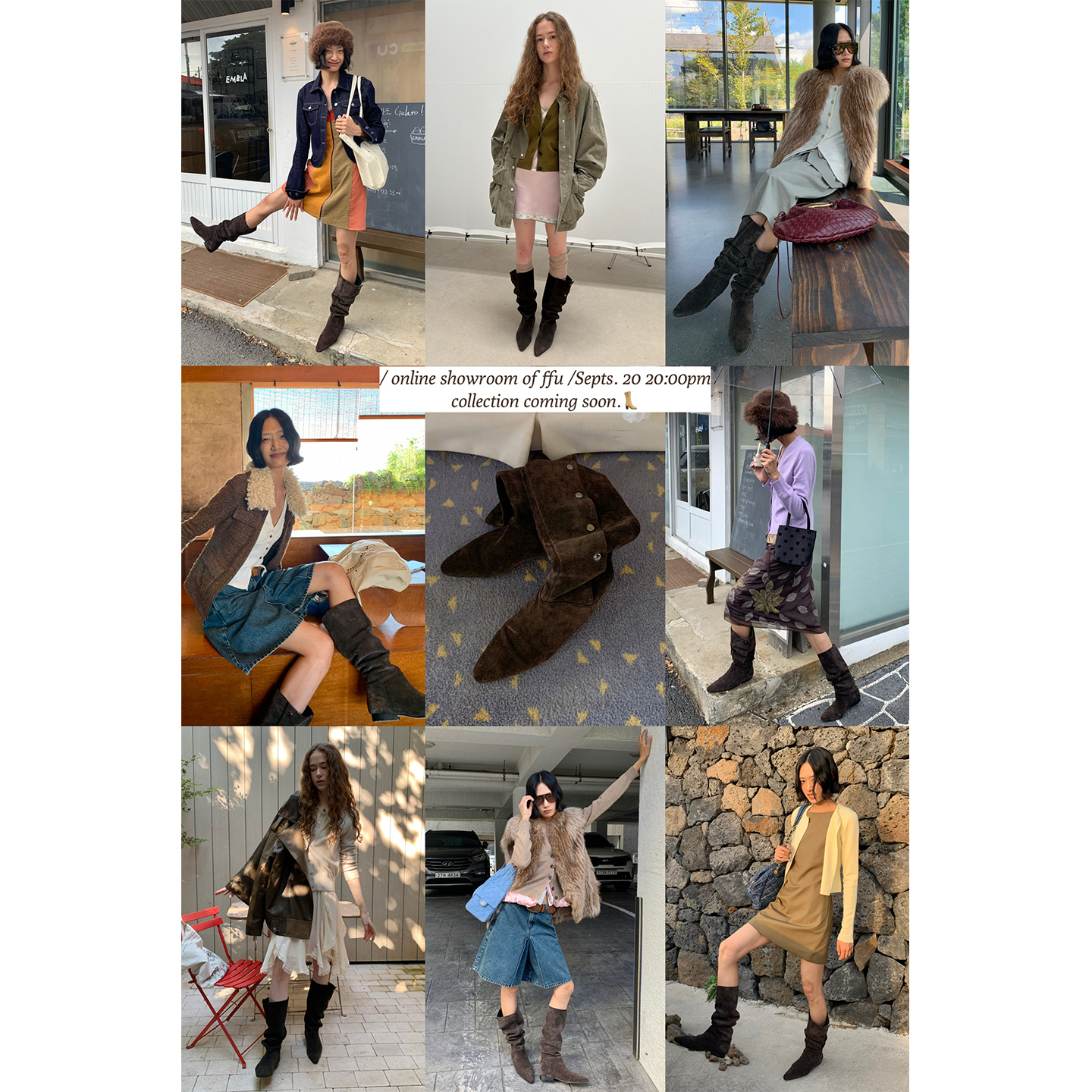 FFU 鞋子女早秋百搭时尚单品头层牛反绒可开扣两穿设计中筒堆堆靴主图