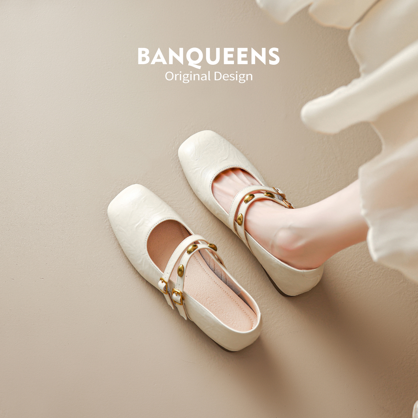 真皮版!半曲4cm隐形增高玛丽珍鞋2025新款法式小金豆单鞋女通勤鞋主图