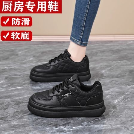 黑色工作鞋女防滑耐磨软底透气2025秋季新款皮面防水通勤劳保鞋女