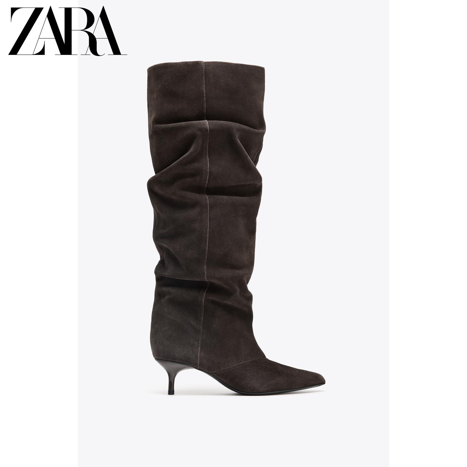 ZARA2025秋季新品 女鞋 反绒皮猫跟靴 3009610 700主图
