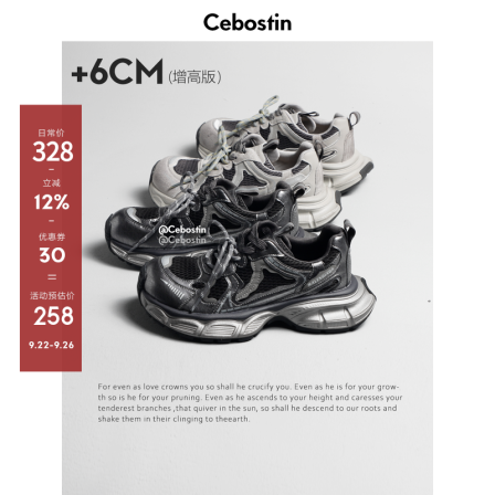 【腹肌商店】休闲鞋 网面厚底6cm内增高版老爹鞋女运动鞋秋季新款