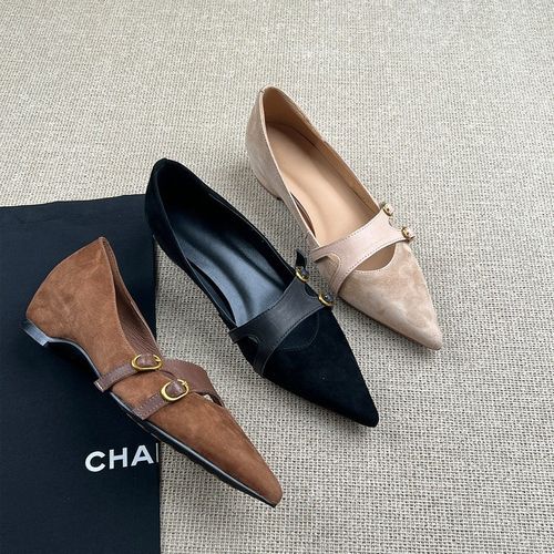 2025秋冬新款内6CM复古尖头一字扣浅口单鞋女浅口气质百搭工作鞋主图