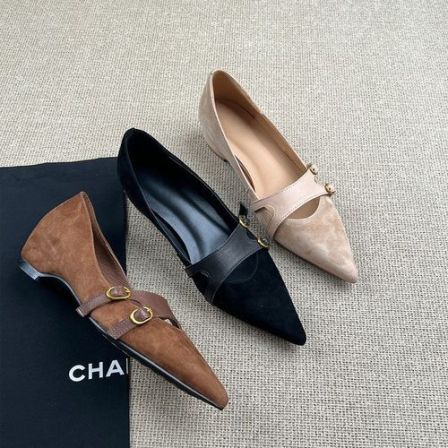 2025秋冬新款内6CM复古尖头一字扣浅口单鞋女浅口气质百搭工作鞋