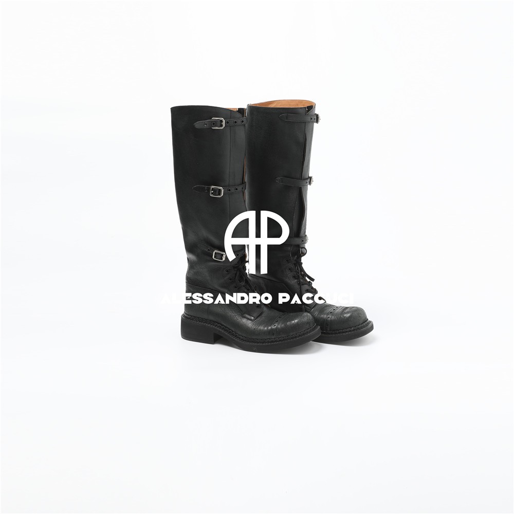 AP洛哥53114XC【战损靴】牛皮系带做旧划痕复古厚底时尚潮流长靴主图