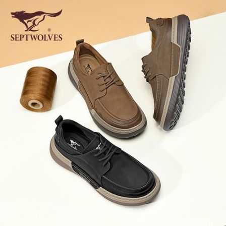 七匹狼男鞋轻便秋季耐磨休闲风男士皮鞋系带百搭户外防滑皮鞋0009