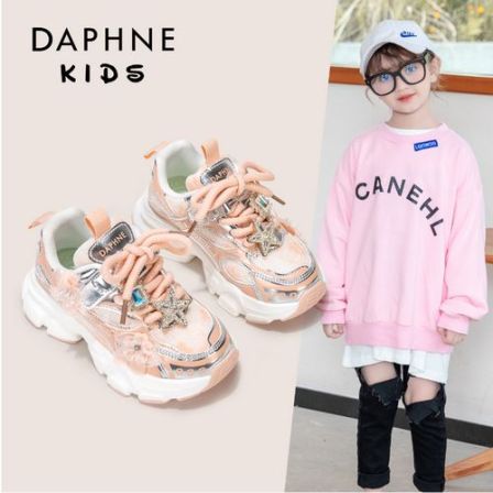 达芙妮秋冬款儿童运动鞋子皮面男女童鞋3-12岁潮款加绒休闲老爹鞋