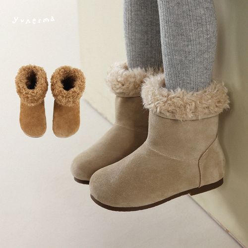 允儿妈女童冬季新款复古加厚羊羔毛一脚蹬雪地靴宝宝保暖棉靴棉鞋主图