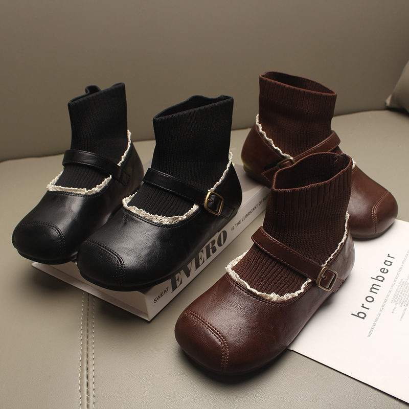 女童靴子2025秋季新款儿童宝宝短靴小童公主洋气皮靴软底袜子靴潮主图