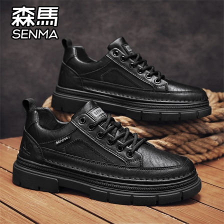 森马男鞋秋季百搭男士运动休闲板鞋防水耐磨真皮皮鞋黑色上班潮鞋