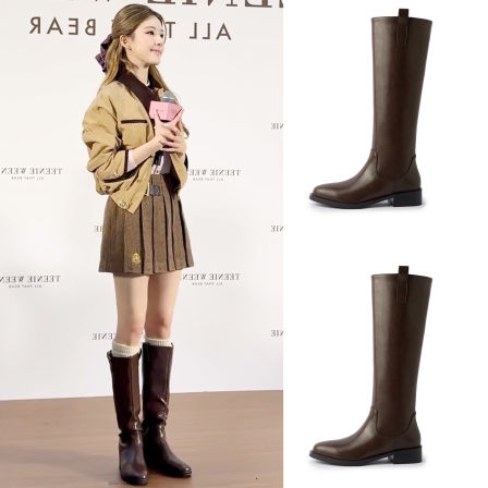 【赵露思原款】靴子同款~棕色长筒靴女2025新款高筒骑士靴子3.5cm