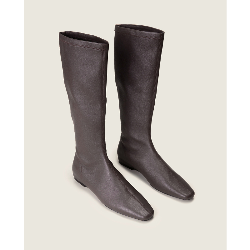 【鞋匠女王×镇店之宝】弹力羊皮瘦瘦长靴平底不过膝长筒高筒靴子主图