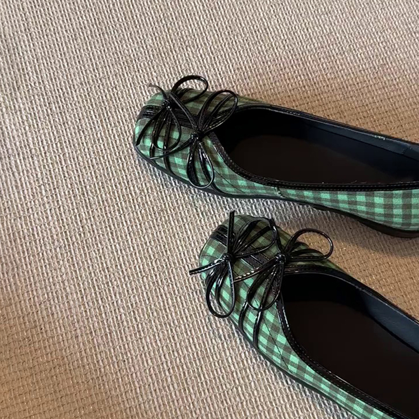 羊皮版~方头法式蝴蝶结浅口芭蕾舞单鞋一脚蹬百搭厚底玛丽珍鞋女主图