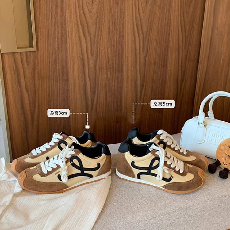 增高5cm~可爱小歪头真皮德训鞋内增高系带百搭运动休闲阿甘板鞋女主图