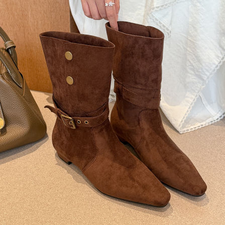 elingstudio 被夸爆了！复古美拉德咖色尖头两穿短靴女秋季马丁靴