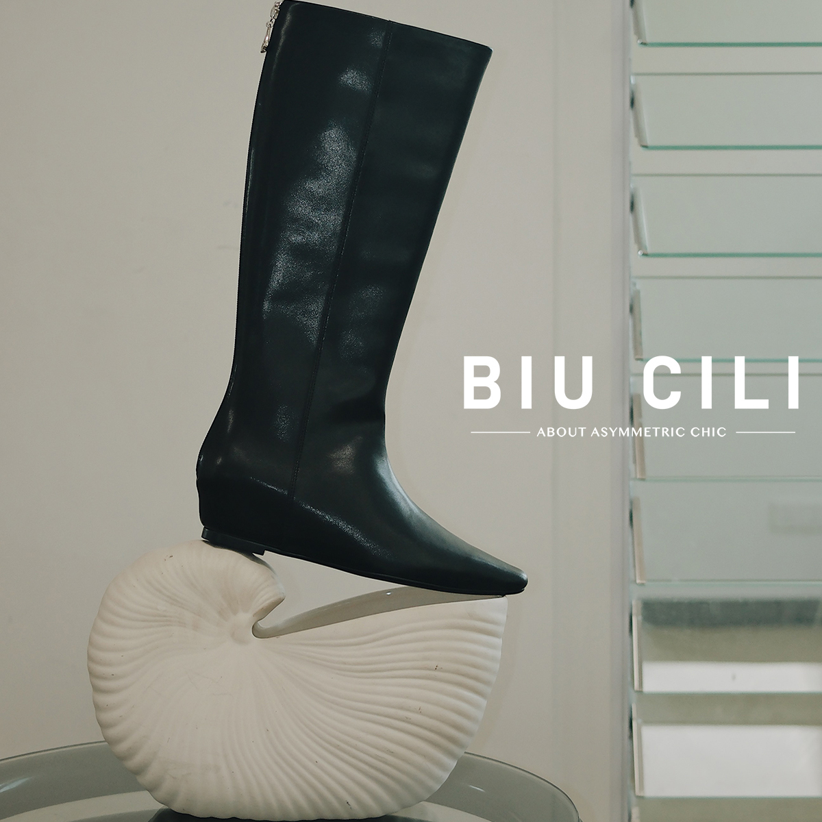 BIUCILI「暗夜」吴千语同款简约方头内增高 漫画腿不过膝长筒靴主图