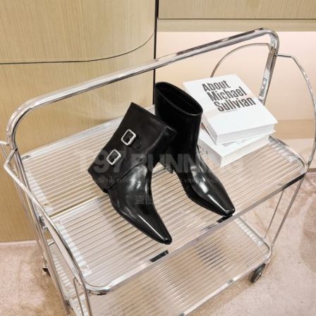 2025秋冬款法式简约方头低跟皮带扣舒适短筒百搭瘦瘦靴女G2637