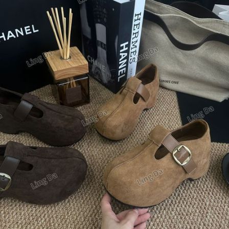 L玲L哒~2025 甜美 懒人 一脚蹬秋季鞋 单鞋增高中跟皮鞋复古女鞋