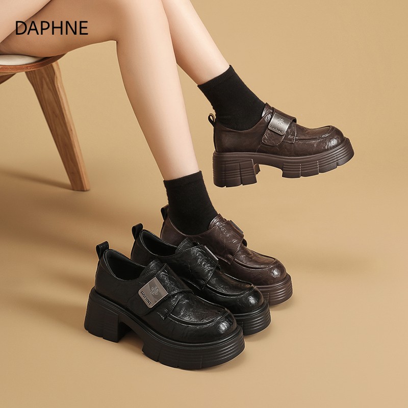 达芙妮增高乐福鞋女2025秋季新款休闲高跟女鞋时尚百搭耐磨皮鞋女主图