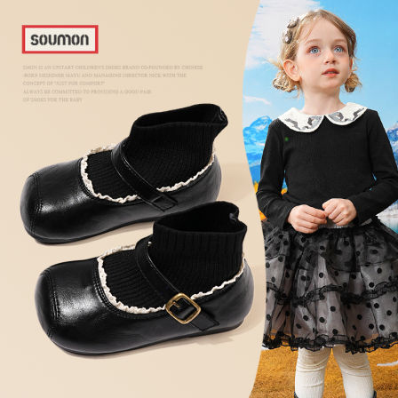 书萌儿童皮靴女童短靴2025秋季新款小女孩袜靴英伦风公主靴宝宝鞋