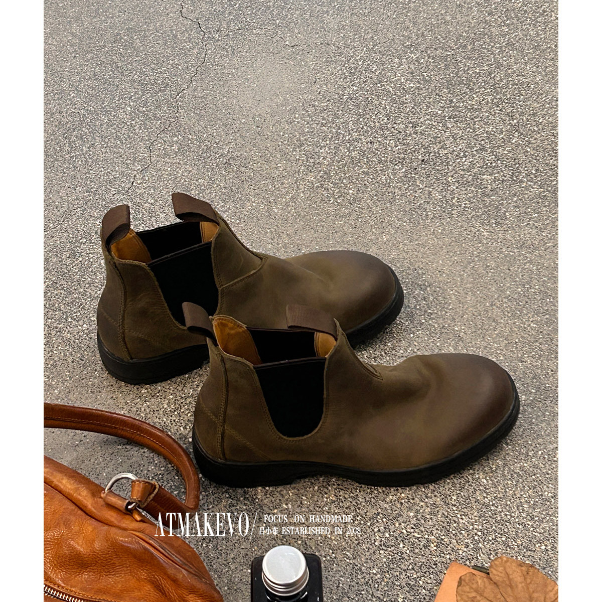 吕小布 | 孔孝真劳保靴 真皮做旧切尔西短靴秋冬加绒保暖女单靴子主图