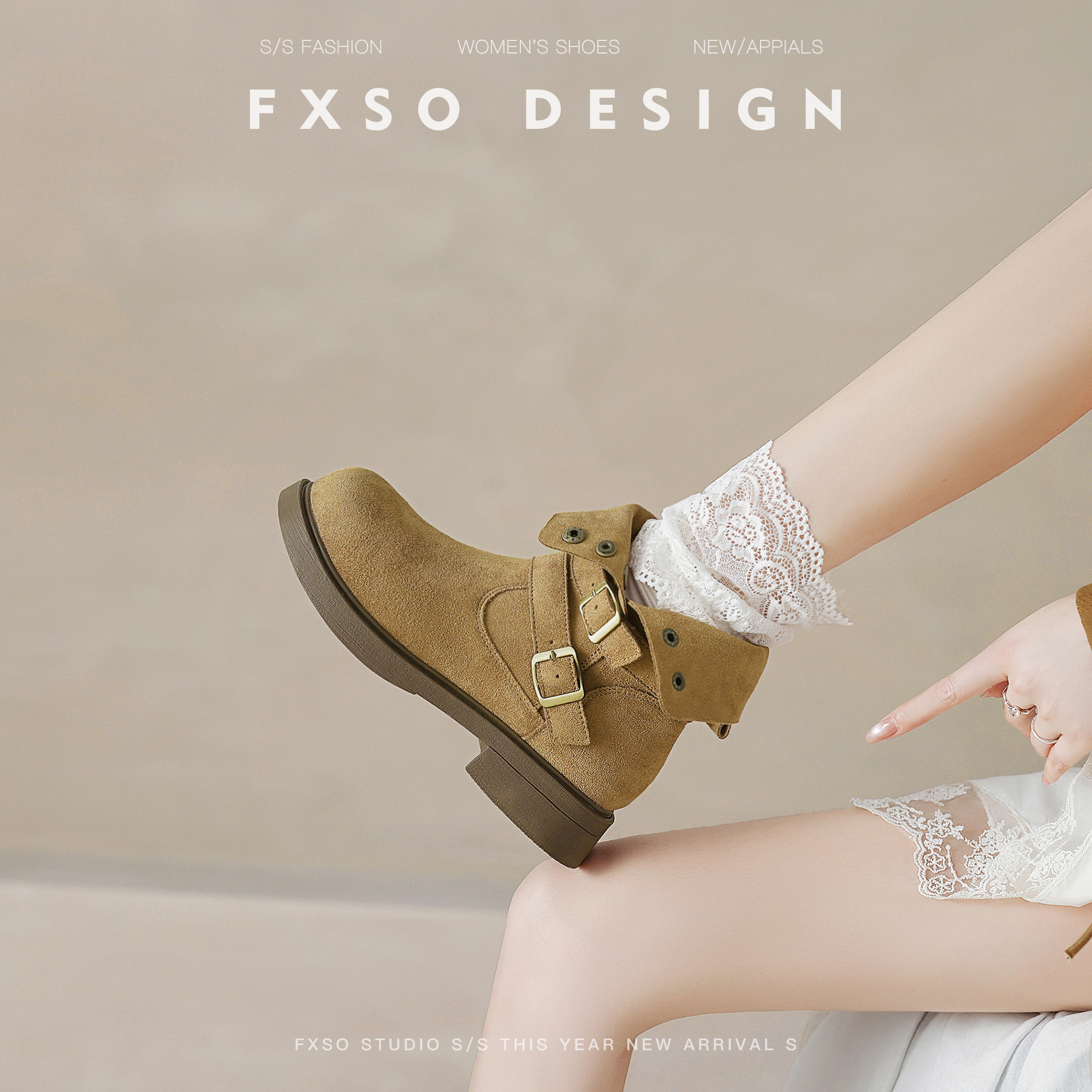 【方巷大叔】牛皮版2025新款休闲时尚通勤时装靴女粗跟圆头中筒靴主图