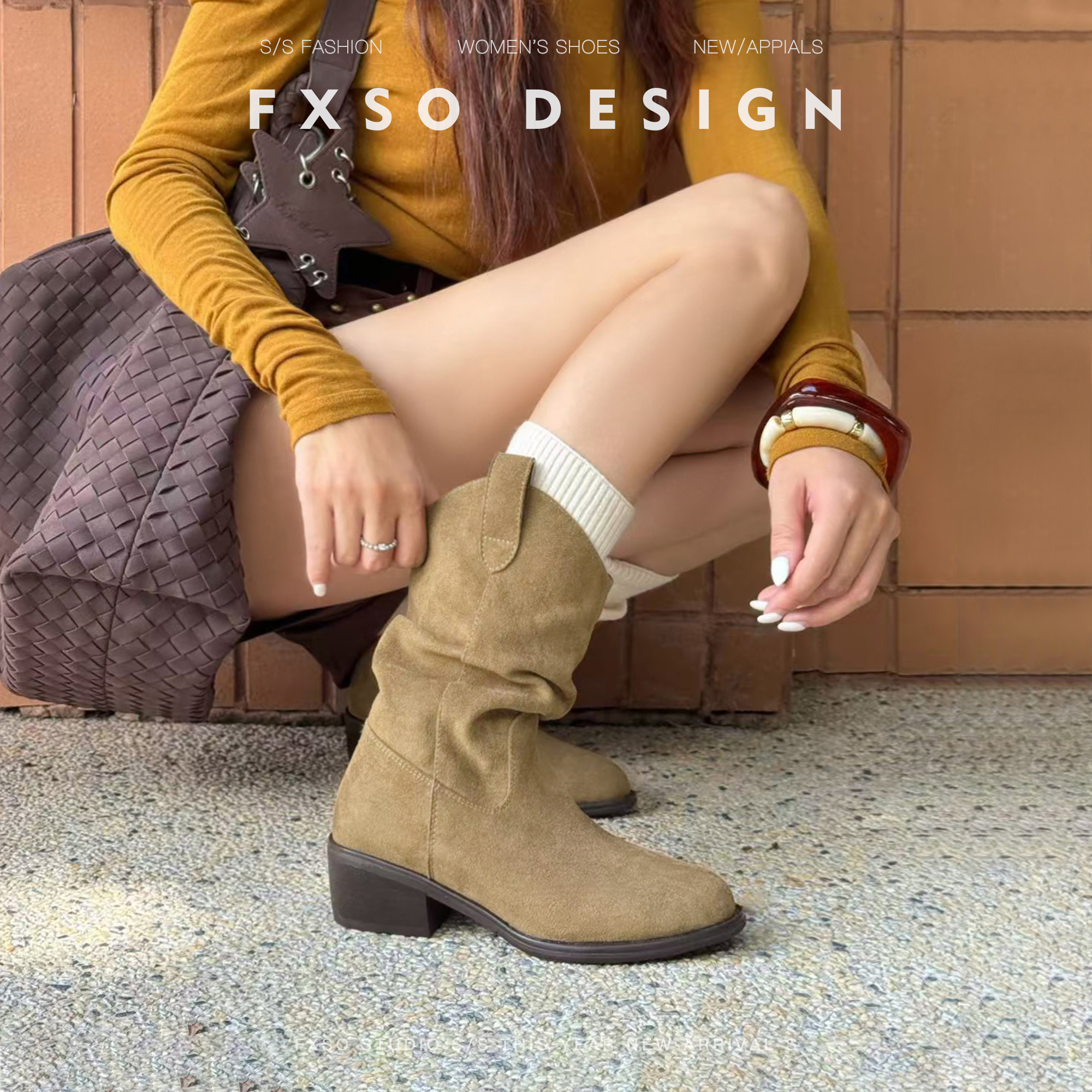 【方巷大叔】牛皮版2025新款休闲时尚百搭马丁靴女粗跟圆头中筒靴主图