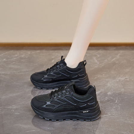 黑色工作鞋女软底久站不累脚防滑后厨房上班鞋百搭运动休闲老爹鞋