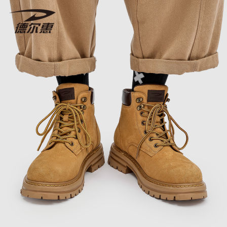 德尔惠情侣款男款2025秋季新款男款厚底增高百搭马丁靴工装大黄靴