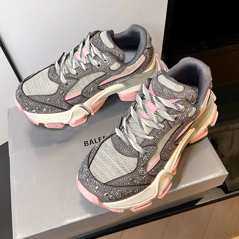 粉色做旧厚底老爹鞋女款2025秋季新款休闲百搭增高透气脏脏运动鞋主图