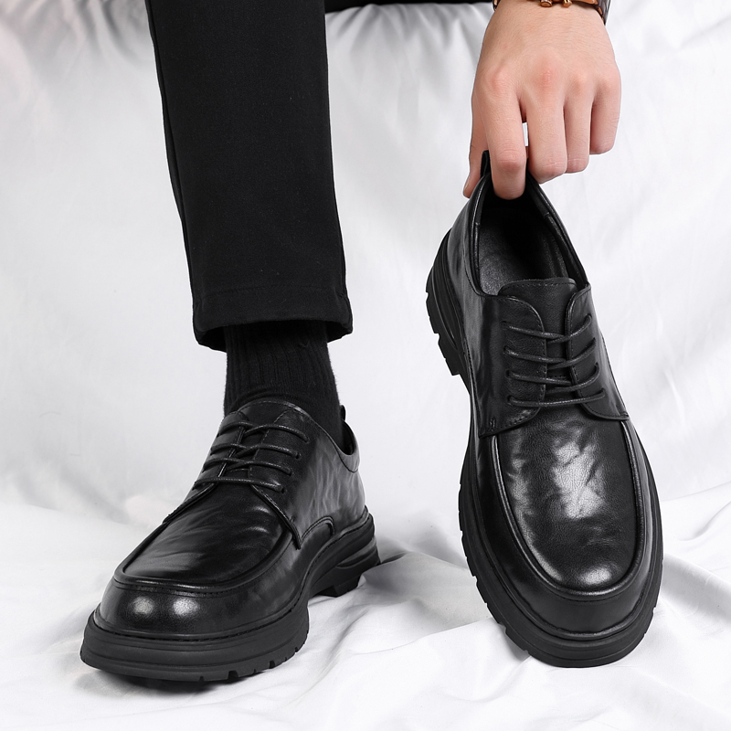 皮鞋男士秋季真皮褶皱大头鞋英伦风高端商务正装内增高新郎结婚鞋主图