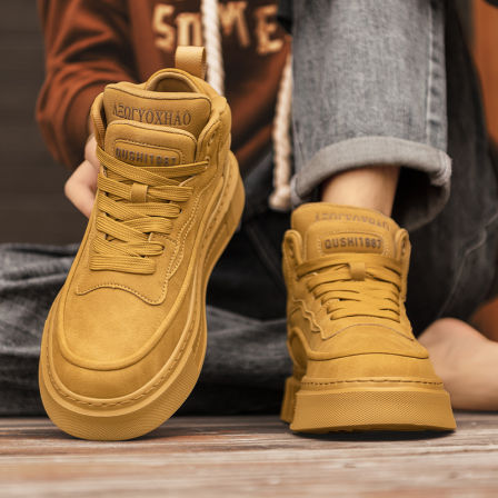 高帮男鞋秋季小麦色空军aj一号厚底板鞋真皮男士运动休闲中帮潮鞋