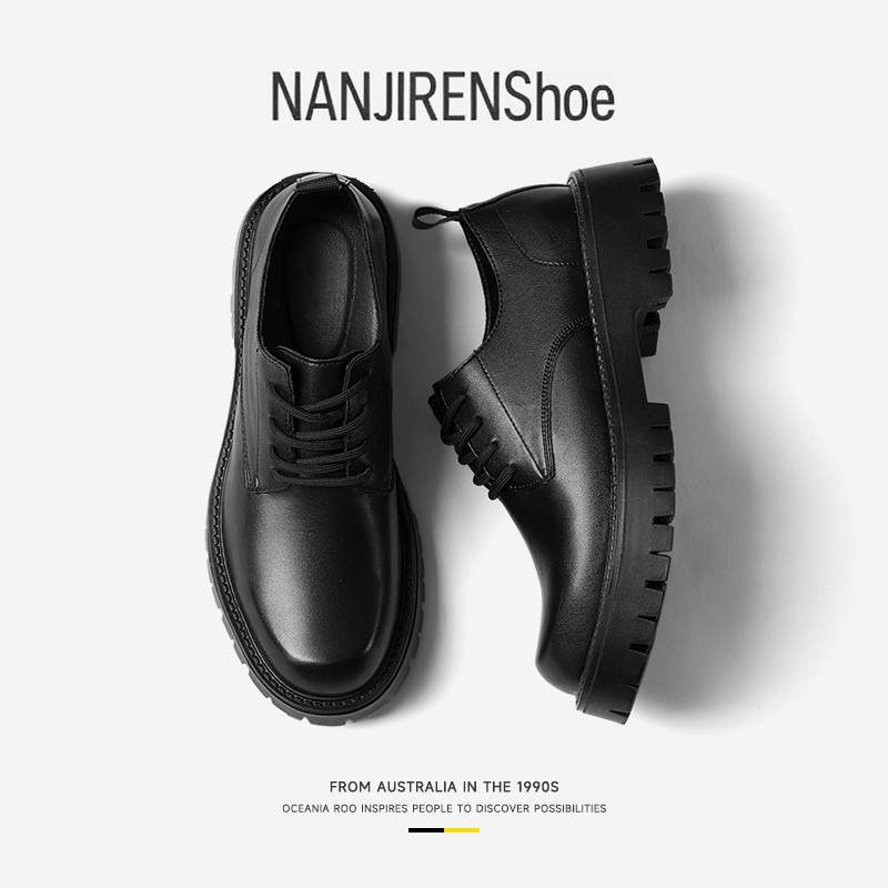 皮鞋男士秋季英伦真皮大头德比鞋增高软底舒适潮流休闲新郎结婚鞋主图