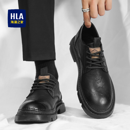 海澜之家男鞋秋季黑色运动皮鞋男款低帮马丁靴男士商务休闲西装鞋