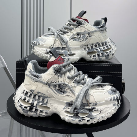 男鞋2025秋冬新款超火老爹鞋潮牌小众涂鸦休闲鞋厚底内增高运动鞋