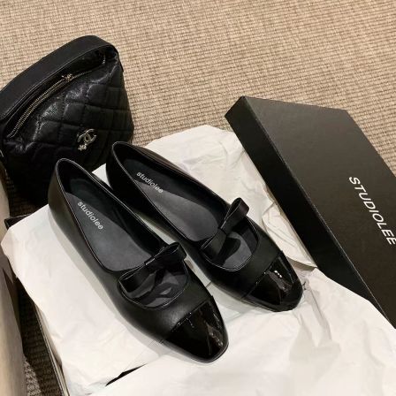 葡萄妈studiolee  经典拼色小香风蝴蝶结通勤百搭方头玛丽珍单鞋