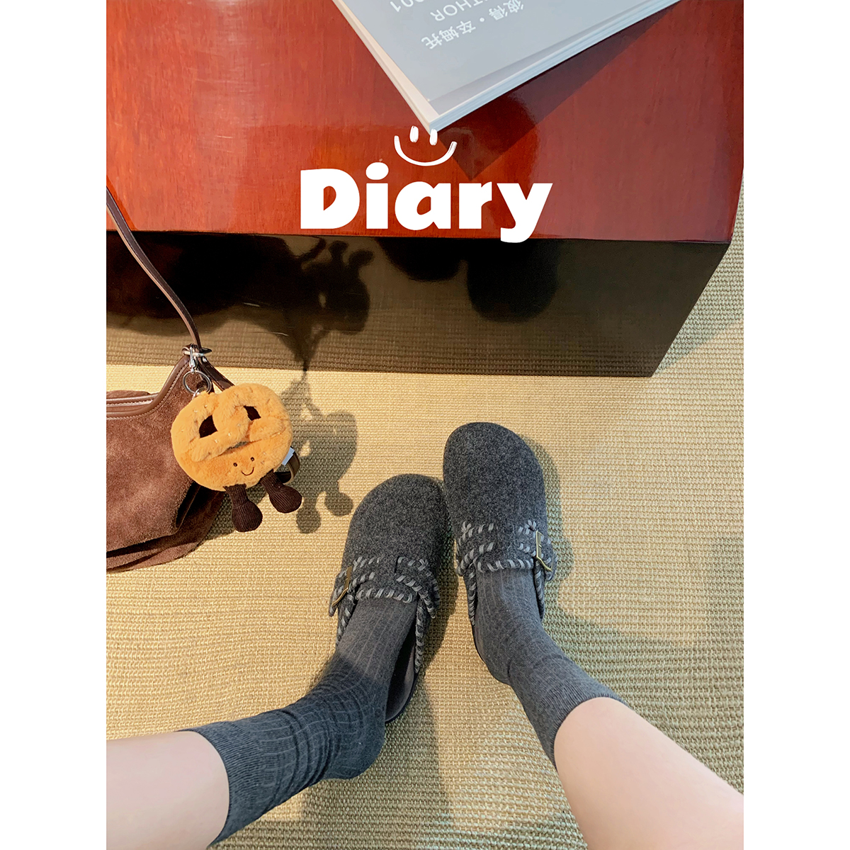 葡萄妈studiolee 保暖扣带厚底毛呢勃肯毛毛鞋包头拖鞋外穿女秋冬主图