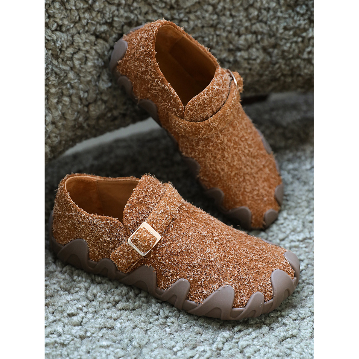 麻霖反绒牛皮一体式套包工艺文艺休闲秀气定制款一脚蹬勃肯鞋皮鞋主图