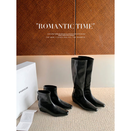 葡萄妈studiolee 两种筒高~ 5cm内增高极简小方头后拉链瘦瘦靴