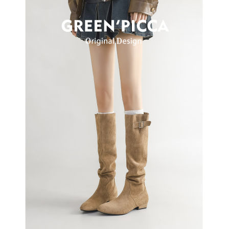 羊皮版~不过膝长筒靴女秋冬季复古堆堆靴法式尖头显瘦高筒靴长靴