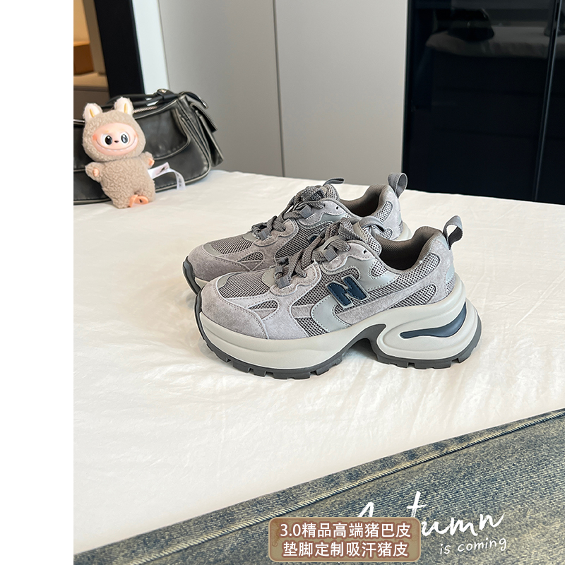 【研发秀气版】大叔家真皮厚底老爹鞋女款2025新款秋季运动休闲鞋主图