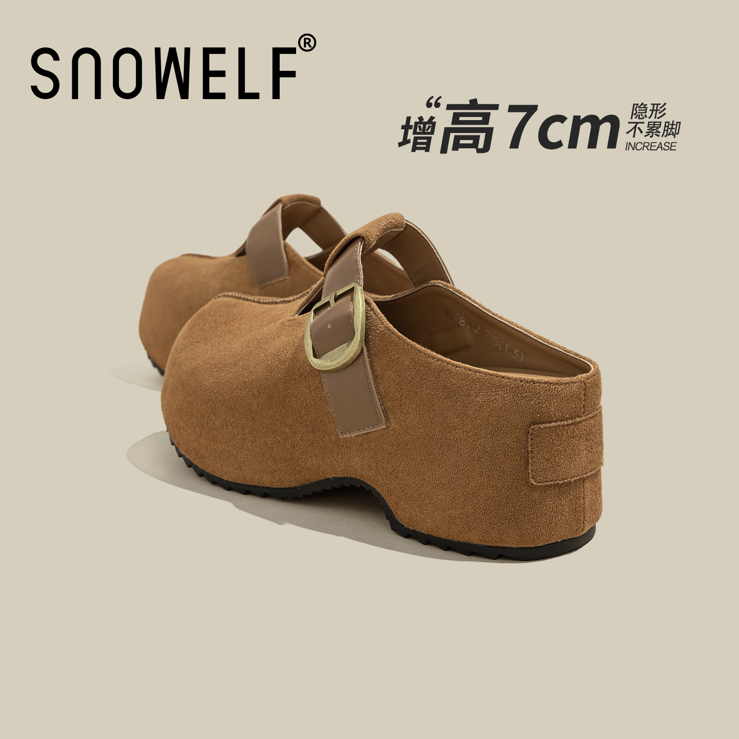 周雨彤同款厚底勃肯鞋女2025新款秋季真皮包头半拖鞋增高穆勒鞋子主图