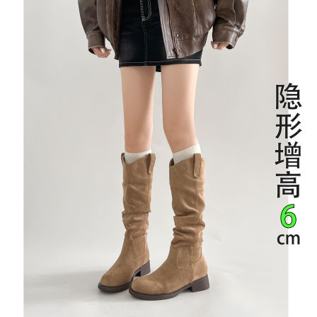 显瘦V口堆堆靴子女长筒靴2025秋冬新款粗跟美拉德西部牛仔骑士靴