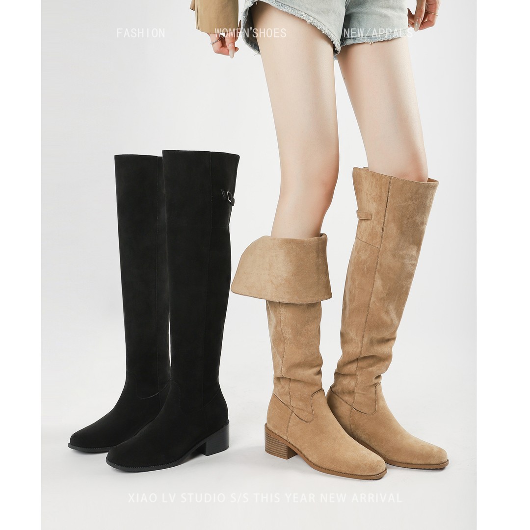 美拉德堆堆靴女大码靴子胖mm粗腿过膝靴两穿长筒靴大筒围过膝长靴主图