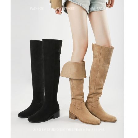 美拉德堆堆靴女大码靴子胖mm粗腿过膝靴两穿长筒靴大筒围过膝长靴