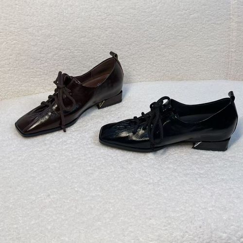 1532【诗篇】复古方头气质版羊皮真皮2025浅口单鞋A【5CM】范戈希主图