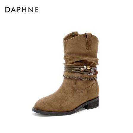 Daphne/达芙妮堆堆靴女粗跟气质时装靴子百搭显瘦爆款绒面小短靴