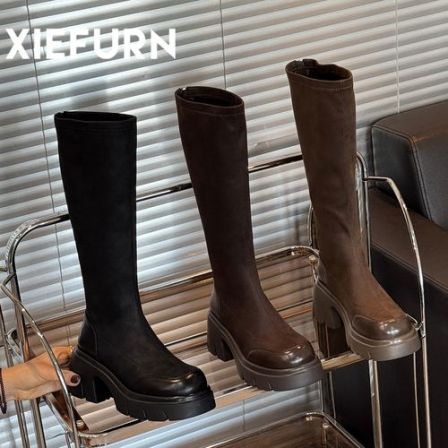 XIEFURN/鞋夫人小个子增高长筒靴女2025秋冬新款厚底弹力瘦瘦靴